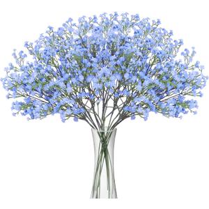 BOMAROLAN Artificial Baby Breath Flowers Fake Gypsophila Bouquets 12 Pcs Plastic Fake Real Touch Flowers for Wedding Decor DIY Home PartyBlue