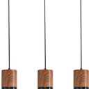 3-Pack Modern Pendant Lights for Kitchen Island, Adjustable Black Pendant Light Fixtures with Brown Wood Grain, Industrial Glass Pendant Lights for Dining Table Hallway Bedroom Living Room