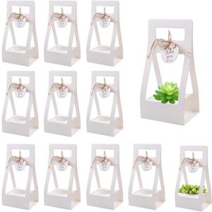 25 PCS Succulent Wrap Bags with Thank You Cards, Mini White Kraft Paper Gift Box with Handles, Succulent Plants Holder for Wedding, Baby Shower, Succulent Plants Party Favors, Fits 2.17'' Pots