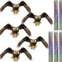 Fake Owl to Keep Woodpecker Away from House 5PCS Flat Garden Owl Woodpecker Scare Devices Hanging Hawk with Reflective Tape Plastic Owl to Scare Pigeon for Balcony Outdoor Porch Patio Roof Windows