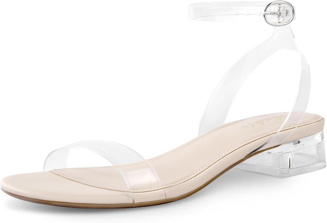 Ankis Black Nude White Red Women Sandals Comfortable Walking Strappy Open Toe Sandals for Women Dressy Summer 1 Inch Low block Heel Flat Adjustable Ankle Strap Wide Available Shoes 2025 (Clear, 10)