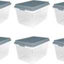 Hefty 72 Quart Hi-Rise Storage Bin with Lid, Stackable Plastic Container Tote for Home, Office, and Classroom Organization, 6 Pack, Smoke Blue