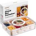Snack Box Container, Dishwasher Safe Fruit Storage Containers, Divided Serving Tray with Lid for Veggie, Candy and Nuts Organizer, Snackle Charcuterie Boxes for Kids, Adults Travel, Party and Picnic (1 pcs 8 Compartment)