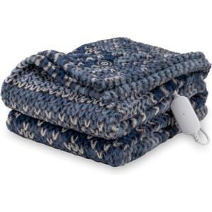 Berkshire Blanket Heated Throw Blanket, Grace Fur to Loftmink Reversible Electric Throw with 4 Heat Levels, Fast Heating Printed Throw for Couch and Bed, Auto Shut-Off Feature (50"x60") (Elijah Fair Isle Extra Large Blue)