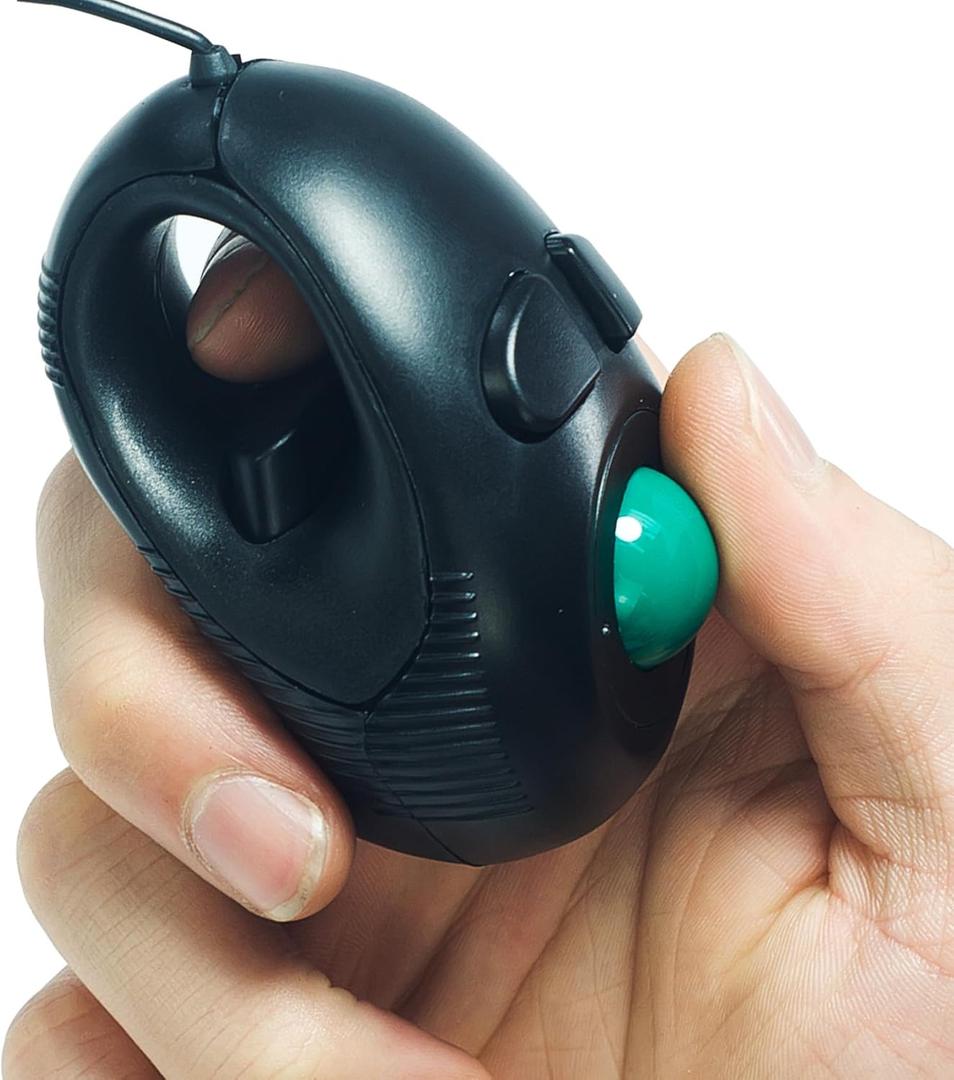 YUMQUA Finger Mouse, Handheld Trackball Mouse Fingertip Mini 4D USB Hand Held Wired Pointer Thumb Ball Mice with Roller for Laptop Mac Window Computer Fits Left and Right Handed Users