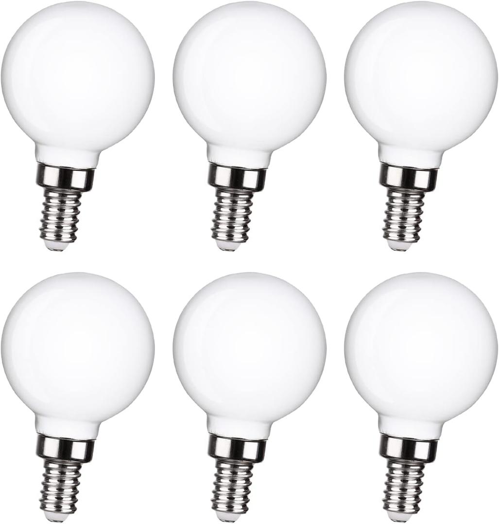 6 Pack G16.5 LED Ceiling Fan Light Bulbs, Dimmable LED Candelabra Bulb 4.5W Equivalent to 60W 500LM, E12 Chandelier LED Globe Bulbs for Chandelier,Vanity and Ceiling Fan Light Bulbs Milky Glass 2700K