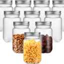 Clear Mason Jars 16 Ounce Plastic Storage Containers With Lids 10 Pack Plastic Jars,BPA FreeSliver