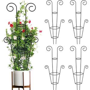 ZOUTOG Trellis for Climbing Plants Indoor 4 Pack 30 Inch,Rustproof Metal Garden Trellis for Potted Plants,Sturdy Houseplant Support Indoor Outdoor for Ivy Pothos Monstera Hoya Flower Vine(Black Round)