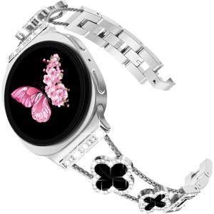 KADES Compatible with Samsung Galaxy Watch 8/8 Classic / 7/6 / 5/4 Band, 40mm 44mm 45mm 47mm, Luxury Diamond Bracelet Chain Band for Women, Bling Jewelry Stainless Steel Strap (Silver/Black)
