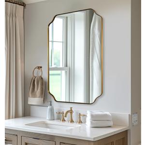 ANDY STAR 20"x30" Brushed Gold Scalloped Mirror, Bathroom Mirror for Over Sink, Antique Champagne Bronze Mirror in Rustproof Stainless Steel Thin Frame, Compact Size Ideal for Small Bathroom Remodel