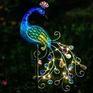 VEWOGARDEN Metal Peacock Solar Garden Lights Stakes - Waterproof Landscape Path Lights for Outdoor Patio Lawn Yard Decorations (38"*14"*2.5")Outdoor (Blue)