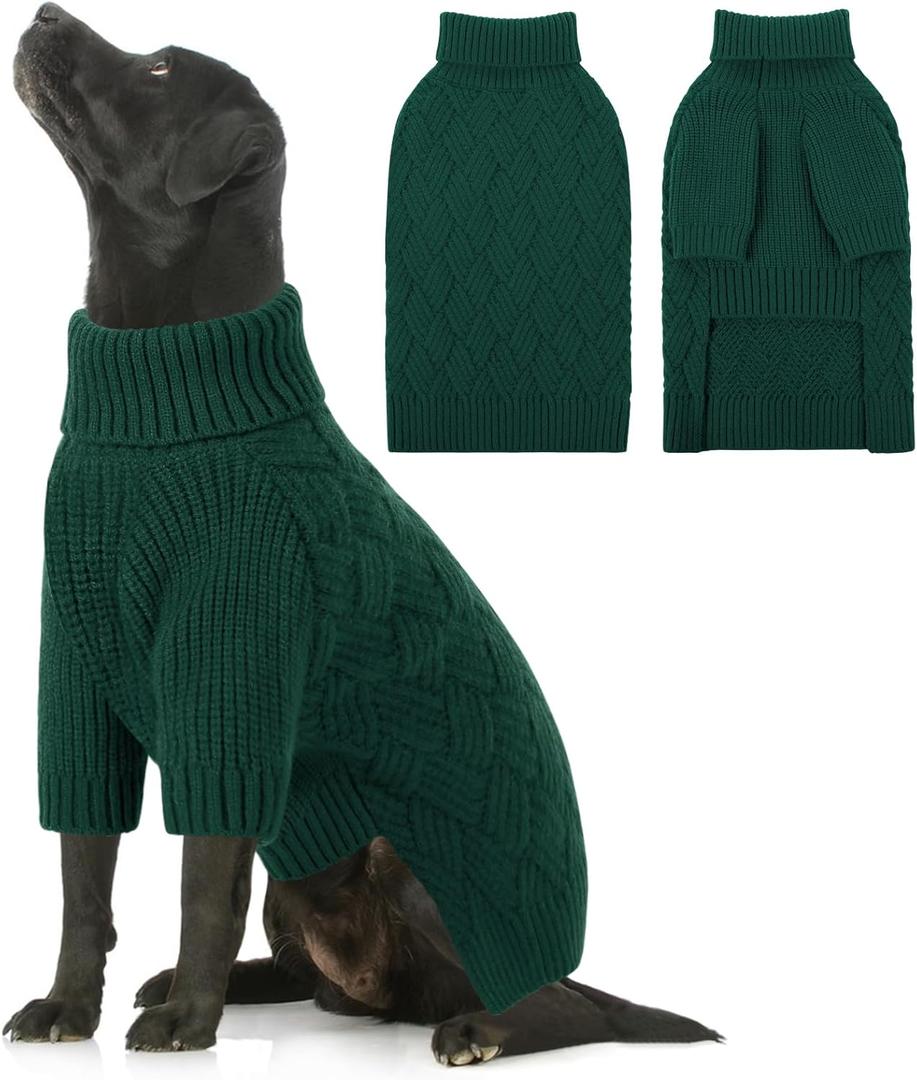 Dog Sweater Large Size Dogs, XL Dog Sweaters for Winter, Extra Large Breeds Girl Boy Pullover, Pet Knitted Knitwear Fall Sweatshirt for Pitbull, Labrador Retriever, Green X-Large
