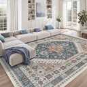 zesthome 9x12 Area Rugs,Stain Resistant Washable Rug,Ultra-Thin Rugs for Living Room,Bedroom,Non-Slip Backing Home Decor Large Area Rug (Navy Blue/Red,9'x12')