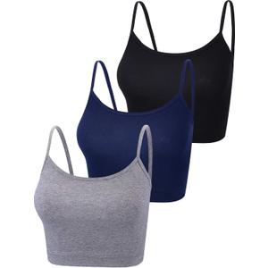 Boao 3 Pcs Crop Camisole Top Spaghetti Strap Tank Sleeveless Crop Tank Top for Women Sports (X-Large, Black, Dark Grey, Navy)