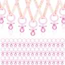 60 Pcs Gender Reveal Party Necklace Charms, Pink Pacifier-Shaped Acrylic Shower Decorations for Adults