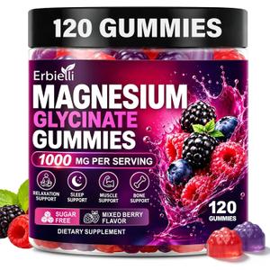 Magnesium Glycinate Gummies 1000mg, Sugar Free, Magnesium Supplements for Men & Women, with L-Theanine, Vitamin D3 B6 & CoQ10 for Sleep, Calm & Relaxation Support, 120 Gummies Mixed Berry
