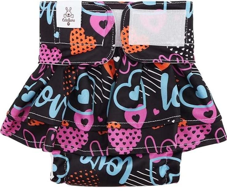 CuteBone Female Dog Diapers with Skirts 3 Pack Reusable Puppy Dresses Pants for Heat Cycle Period S