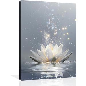 OWNANRTHM Zen Canvas Wall Art Lotus Flower Wall Art Lotus Flower in Water Painting Lotus Zen Prints for Yoga Spa Meditation Spiritual Room Wall Decor Framed 12X16 inch