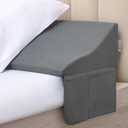 Vekkia Queen Bed Wedge Pillow for Headboard Gap 06" Bed Gap Filler with Firm Foam Support & Extra-Large Pockets Prevents Lost Pillows, Phones & Small Items (Grey)