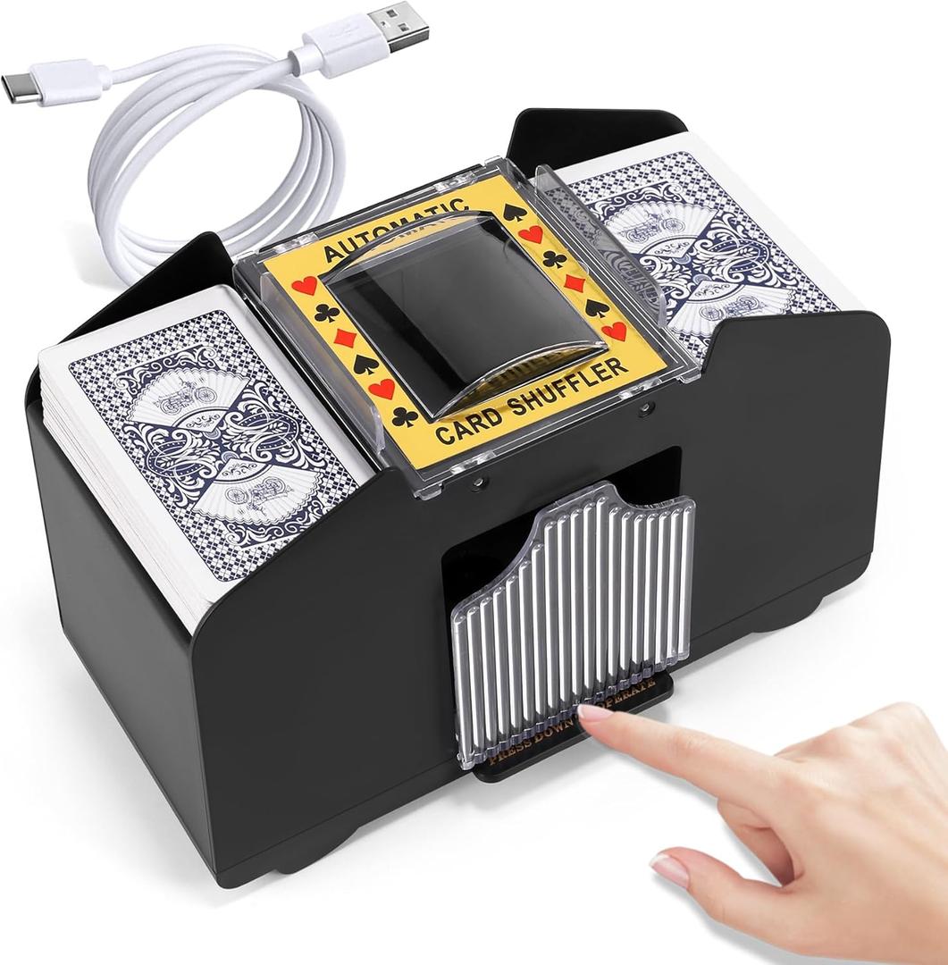 Lineba Card Shuffler 4 Deck Automatic, USB-Power & Battery-Operated Electric Shuffler Machine, Playing Card Shuffler for UNO, Poker, Home Card Games