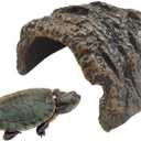 Reptile Rock Hide Cave for Aquarium Decor, Resin Tortoise Dock Hideout Turtle Basking Platform Habitat Tank Accessories Decoration for Amphibians Snake Frogs Fish Lizards (Green)