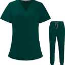 VIAOLI Scrubs for Women Set V-Neck Pocket Top & Drawstring Jogger Scrub Pants Stretch Nursing Scrubs Set Uniform (XX-Large, Green)
