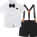 nilikastta Toddler Baby Boy Outfits Boys Gentleman Wedding Suits Set Summer Formal Short Shirt/Bowtie/Suspender, Size: 2-3T