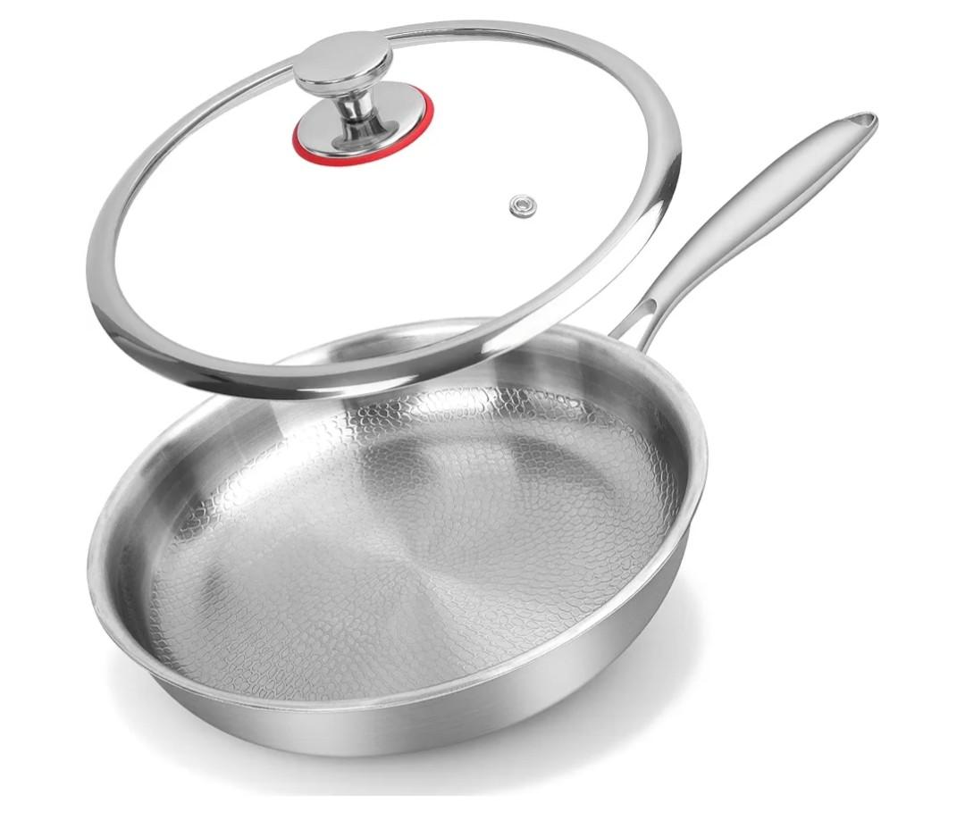 Titanium Hammered Pan Pro with Lid - 11.02 Inch Titanium Frying Pan | Scratch-Resistant, Even Heating Cookware for All Stovetops (11in-With Lid)