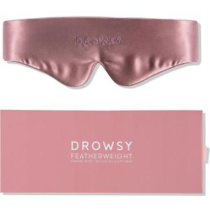 Drowsy Featherweight Silk Sleep Mask Luxury Blackout Eye Mask for Sleeping & Travel, 100% Mulberry Silk, Lightweight Comfort, Adjustable Strap, Protects Skin & Hair - Damask Rose