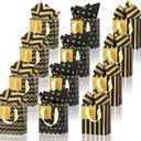 Tenare 12 Pcs Small Gift Bags Mini Metallic Paper Bag Bulk Tiny with Handle Tissue Paper for Gift Wrapping Happy Valentines Day Chinese New Year Birthday Party(4 x 2.75 x 4.5 Inch,Black Gold)