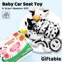 Spiral Car Seat Baby Toys 0-6 Months, Infant Carseat High Contrast Sensory Toys Hanging Stroller Accessories, Newborn Shower Gifts for Baby Boys Essentials Stuff, Cute Black and White Cow