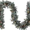 National Tree Company 9 ft Pre-Lit Arctic Spruce Artificial Christmas Garland, Christmas Decoration with Pinecones, 50 Clear Lights, 350 Tips, Green