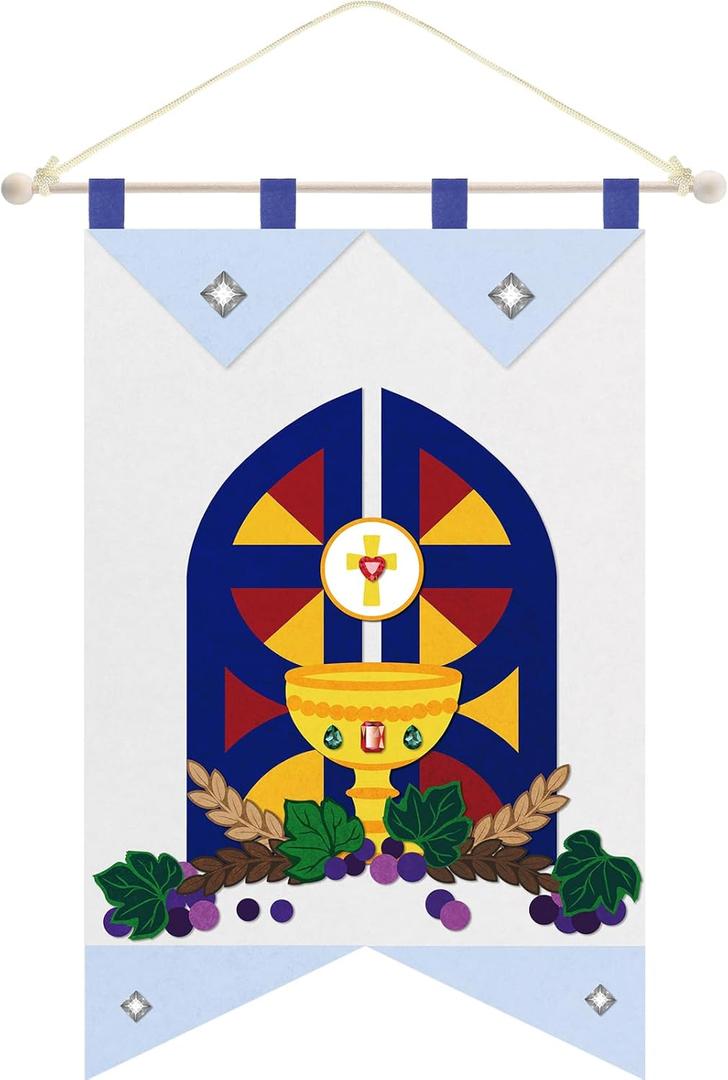 HunnmingRe First Communion Banner Kit for Girls and Boys, 12 x 18 Inches 1st Holy Communion Banner Kits Felt Catholic Gifts for Sunday School DIY Arts and Crafts(Classic)