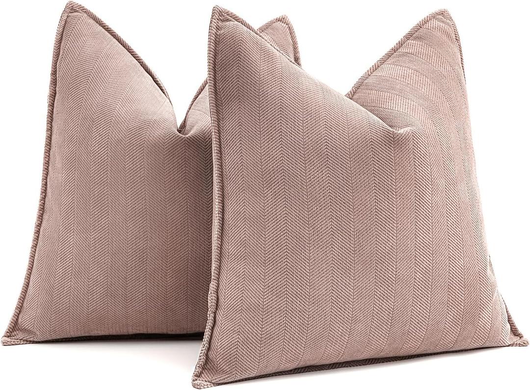 MIULEE Pack of 2 Blush Pink Decorative Pillow Covers 20x20 Inch Soft Chenille Luxurious Couch Throw Pillows Farmhouse Cushion Covers with Elegant Design for Sofa Bedroom Living Room Home Decor