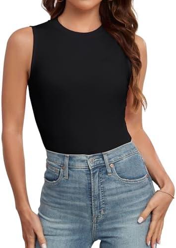 AUHEGN Tank Tops for Women Summer Sleeveless Racerback Casual Basic Ribbed Slim Fitted Shirts, XS