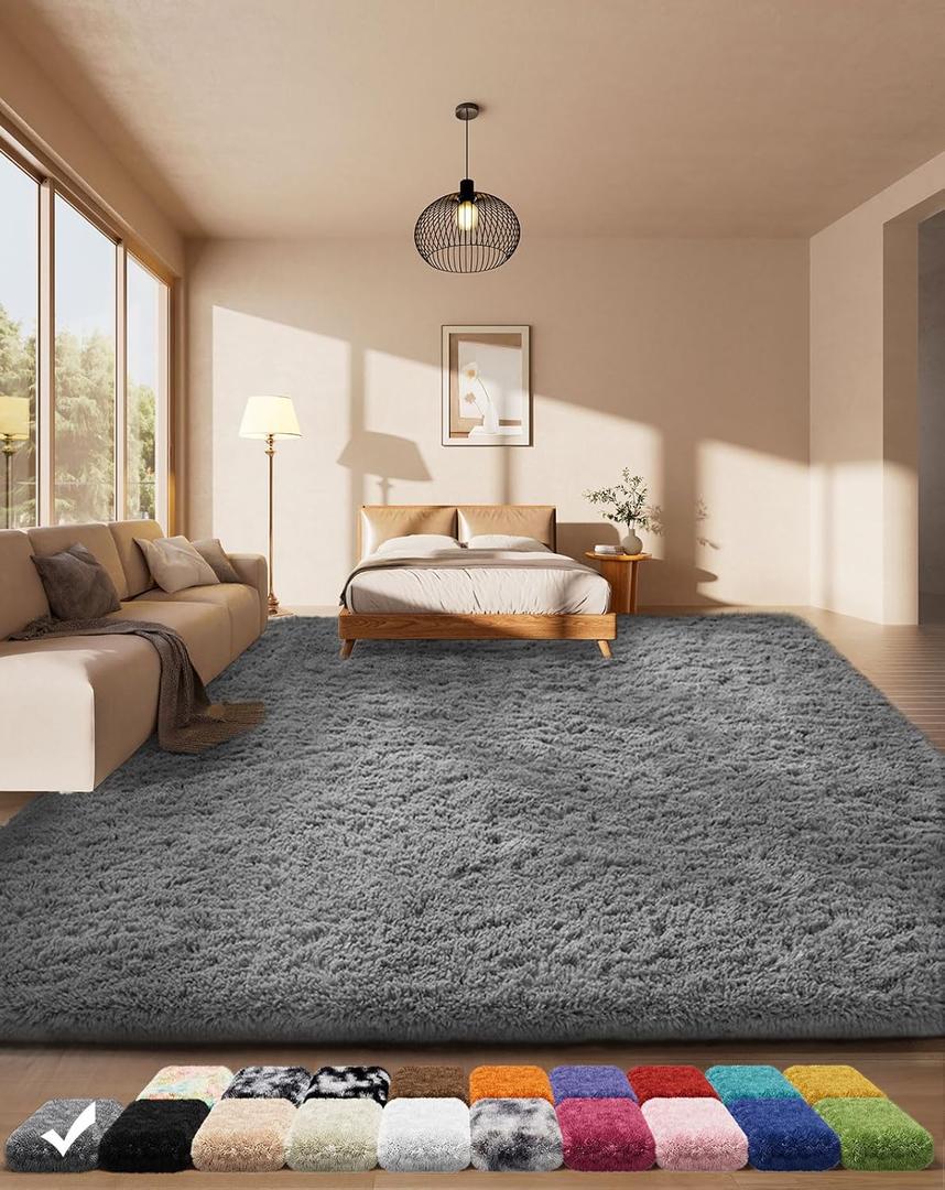 Ophanie Area Rugs for Bedroom, Upgrade Non-Slip Grey Fluffy Soft Shag Carpet, Indoor Floor Gray 4x6 Fuzzy Shaggy Living Room Plush Rug for Kids Home Dorm Decor Aesthetic