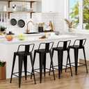 Metal Bar Stools Set of 4 Barstools Indoor/Outdoor Counter Height Bar Stools Bar Chairswith Back Counter Height for Kitchen Island Dining Room (Black, 26inch)