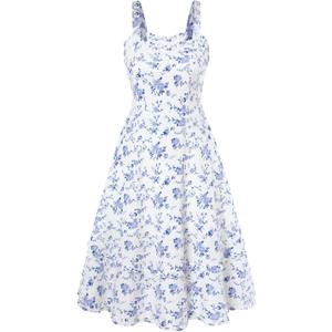 Belle Poque Women Summer Dresses 2025 Square Neck Spaghetti Strap Midi Dress Beach Vacation Sundress (Medium, Blue Floral)