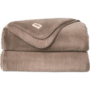 UGG Throw Blanket Fleece Lightweight Soft Cozy Throw for Bed or Chair, Luxury Home Decor, Giftable Christmas Blankets, Machine Washable, 50-inch x 70-inch, Light Fawn Brown