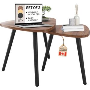 Ibyx Triangle Nesting Coffee Table - Set of 2 End Tables with Non-Slip Pad - Stylish & Modern Side Tables for Living Room, Bedroom or Balcony (Natural, Acacia)