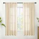 YoungsTex Natural Linen Semi Sheer Curtains 63 Inch Length, Light Filtering Drapes Textured with Rod Pocket Back Tab for Bedroom Living Room Window Lightweight, 2 Panels, 42 X 63 Inch
