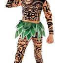 Morph Boy's Ocean Adventure Costume for Kids Hawaiian Printed Tattoos Costume for Boys Halloween Demi-God Costumes for Kids (7-9 Years)