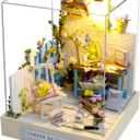 OZJAY DIY Miniature House Kit with Dust Proof Cover, 1:24 Scale Creative Room Mini DIY Wooden Dollhouse Miniature Kit for Adults Teen, Corner Garden