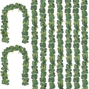 CQURE 9Pcs Eucalyptus Garland,Artificial Eucalyptus Leaves Table Greenery Garland Wreath Vines for Wedding Party Table Bedroom Wall Decor (53.1 Ft)