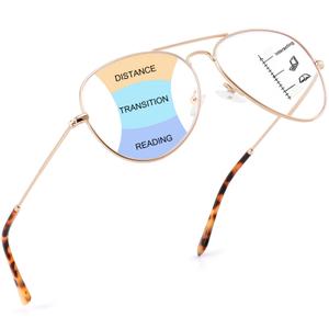 MAYSUNGLASS Oversized Aviator Progressive Multifocal Reading Glasses Women Men +2.5 - Blue Light Lenses, Metal Frame,UV400 - Eyeglasses with Clear Vision