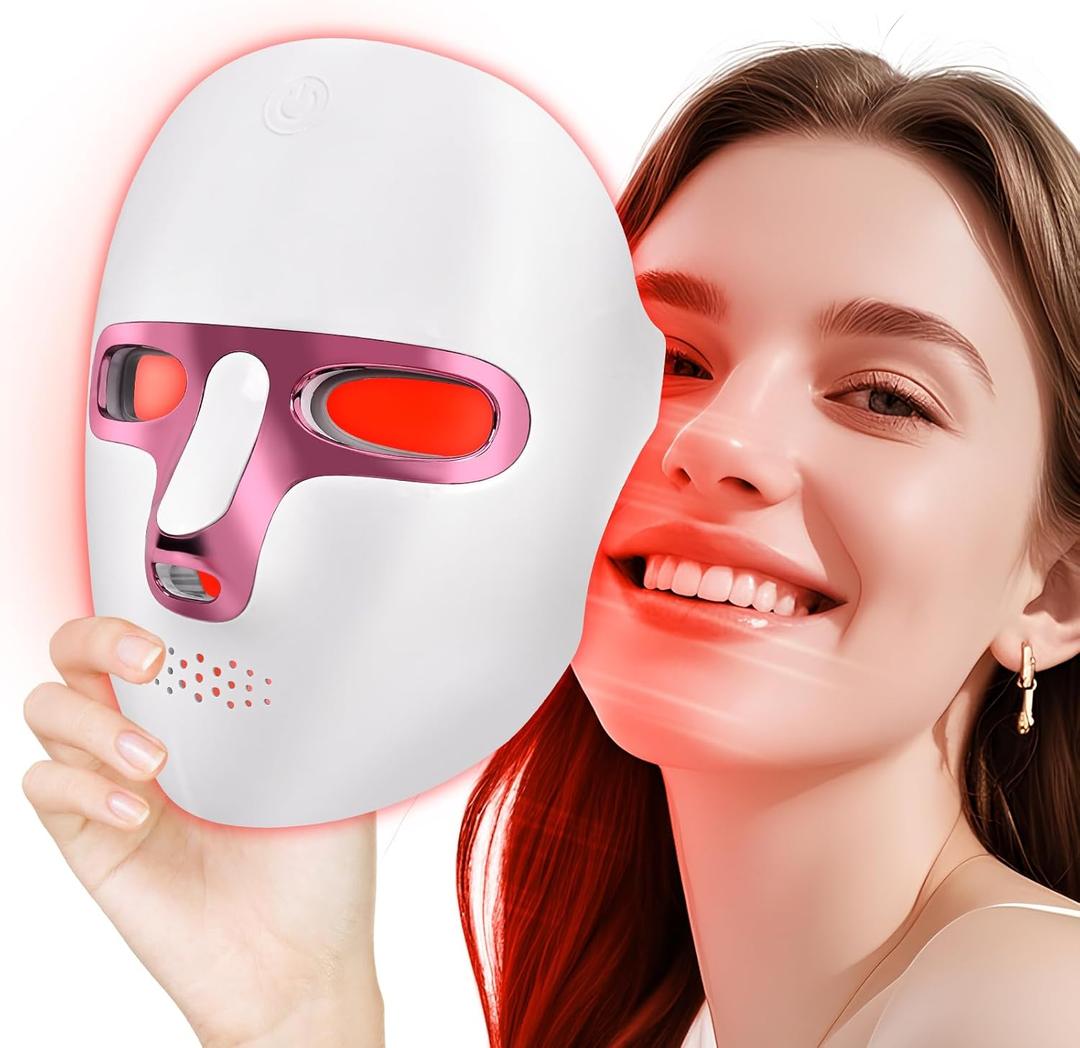 Red Light Therapy for Face, LED Face Mask Light Therapy Adjustable Brightness with 7 Color Led, Cordless & Rechargeable, Red Light Mask for Anti-Aging, Skin Brightening and Rejuvenation