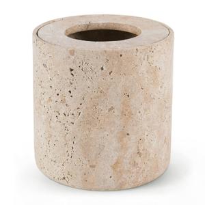 Marble Kitchen Trash Can with Lid 6 Inch Travertine Small Garbage Can for Home, Office, Bedroom Accessories and Room Decor Organizer, Waste Bin