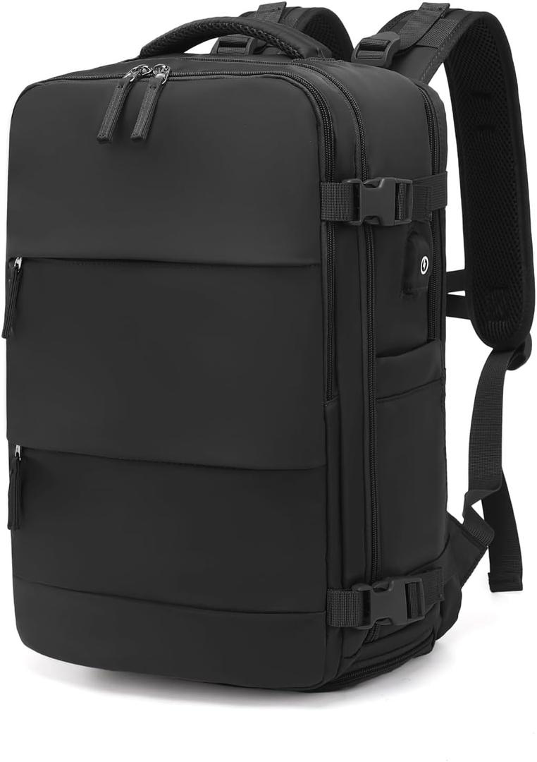 Kono Medium Travel Backpack with USB Charging Port & Shoe Compartment, Waterproof Carry On Backpack for Men & Women, Lightweight Daypack with Multiple Pockets for College, Business, Travel (Black)