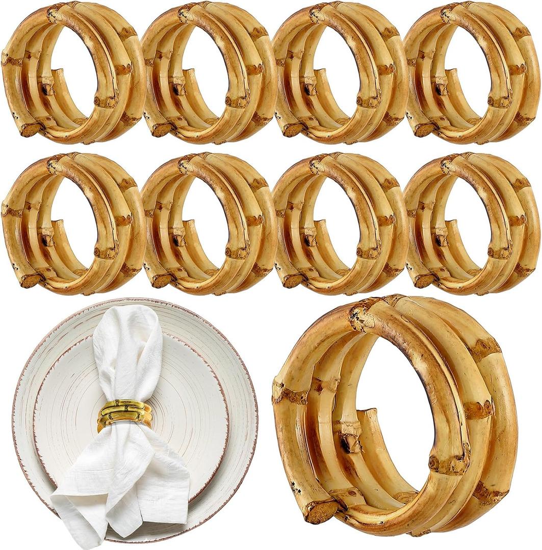 FoldTier Set of 8 Bamboo Napkin Rings Handmade Natural Napkin Holder Rings Table Decorations for Wedding Valentine's Day Birthday Banquet Anniversary