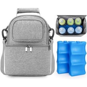 Breastmilk Cooler Bag with Ice Pack, Double Deck Breast Milk Storage for Breastfeeding, Nursing, Daycare, Insulated Lunch Bag with Strap
